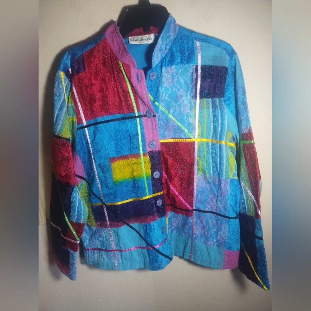 New Direction Jacket Boho Artsy Mixed Media Groovy Pyschedelic Art To Wear